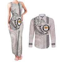 Custom Hawaii James Campbell High School Couples Matching Tank Maxi Dress and Long Sleeve Button Shirt Tribal Kakau Pattern LT03 White - Polynesian Pride