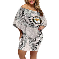 Custom Hawaii James Campbell High School Off Shoulder Short Dress Tribal Kakau Pattern LT03 Women White - Polynesian Pride