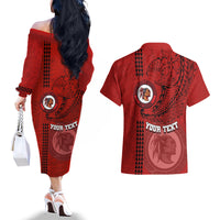 Hawaii Kahuku High & Intermediate School Couples Matching Off The Shoulder Long Sleeve Dress and Hawaiian Shirt Tribal Kakau Pattern LT03 - Polynesian Pride