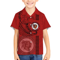 Hawaii Kahuku High & Intermediate School Family Matching Long Sleeve Bodycon Dress and Hawaiian Shirt Tribal Kakau Pattern LT03 Son's Shirt Red - Polynesian Pride