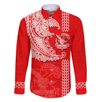 Hawaii Kalani High School Family Matching Long Sleeve Bodycon Dress and Hawaiian Shirt Tribal Kakau Pattern LT03 Dad's Shirt - Long Sleeve Red - Polynesian Pride