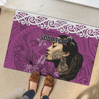 Custom New Zealand Womens Day Rubber Doormat Traditional Maori Woman Polynesian Pattern Pink Color LT03 - Polynesian Pride