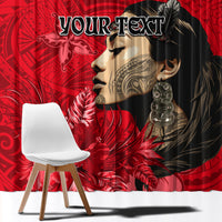 Custom New Zealand Womens Day Window Curtain Traditional Maori Woman Polynesian Pattern Red Color LT03 - Polynesian Pride