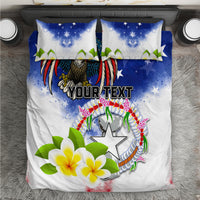 Custom Northern Mariana Islands Commonwealth Covenant Day Bedding Set Plumeria Flower Splash Style LT03 Blue - Polynesian Pride