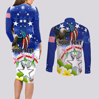 Custom Northern Mariana Islands Commonwealth Covenant Day Couples Matching Long Sleeve Bodycon Dress and Long Sleeve Button Shirt Plumeria Flower Splash Style LT03 - Polynesian Pride