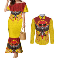 American Samoa Fautasi Race Couples Matching Mermaid Dress and Long Sleeve Button Shirt Pago Pago-Aeto Samoan Tattoo and Eagle