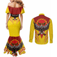 American Samoa Fautasi Race Couples Matching Mermaid Dress and Long Sleeve Button Shirt Pago Pago-Aeto Samoan Tattoo and Eagle