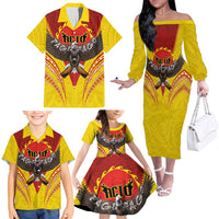 American Samoa Fautasi Race Family Matching Off The Shoulder Long Sleeve Dress and Hawaiian Shirt Pago Pago-Aeto Samoan Tattoo and Eagle