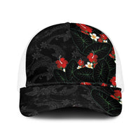 Hawaiian Taro Leaves-Hibiscus and Plumeria Baseball Net Cap Floral Tribal Tattoo Motif