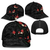 Hawaiian Taro Leaves-Hibiscus and Plumeria Baseball Net Cap Floral Tribal Tattoo Motif