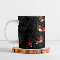 Hawaiian Taro Leaves-Hibiscus and Plumeria Ceramic Mug Floral Tribal Tattoo Motif LT03 Black - Polynesian Pride