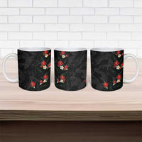 Hawaiian Taro Leaves-Hibiscus and Plumeria Ceramic Mug Floral Tribal Tattoo Motif LT03 - Polynesian Pride