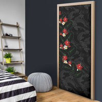 Hawaiian Taro Leaves-Hibiscus and Plumeria Door Cover Floral Tribal Tattoo Motif