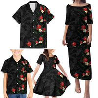 Hawaiian Taro Leaves-Hibiscus and Plumeria Family Matching Puletasi and Hawaiian Shirt Floral Tribal Tattoo Motif LT03 - Polynesian Pride