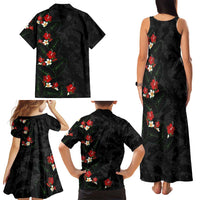 Hawaiian Taro Leaves-Hibiscus and Plumeria Family Matching Tank Maxi Dress and Hawaiian Shirt Floral Tribal Tattoo Motif