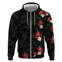 Hawaiian Taro Leaves-Hibiscus and Plumeria Hoodie Floral Tribal Tattoo Motif