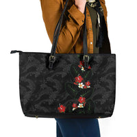 Hawaiian Taro Leaves-Hibiscus and Plumeria Leather Tote Bag Floral Tribal Tattoo Motif LT03 - Polynesian Pride