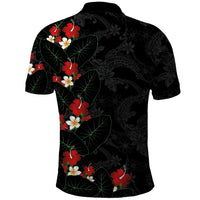 Hawaiian Taro Leaves-Hibiscus and Plumeria Polo Shirt Floral Tribal Tattoo Motif