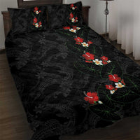 Hawaiian Taro Leaves-Hibiscus and Plumeria Quilt Bed Set Floral Tribal Tattoo Motif LT03 Black - Polynesian Pride