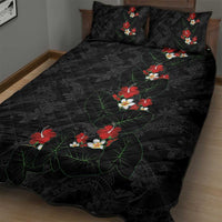 Hawaiian Taro Leaves-Hibiscus and Plumeria Quilt Bed Set Floral Tribal Tattoo Motif LT03 - Polynesian Pride