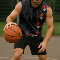 Hawaiian Taro Leaves-Hibiscus and Plumeria Sleeveless Hoodie Floral Tribal Tattoo Motif