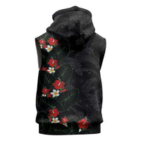 Hawaiian Taro Leaves-Hibiscus and Plumeria Sleeveless Zip Hoodie Floral Tribal Tattoo Motif