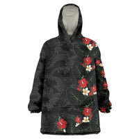 Hawaiian Taro Leaves-Hibiscus and Plumeria Wearable Blanket Hoodie Floral Tribal Tattoo Motif