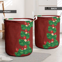 Hawaiian Taro Leaves-Hibiscus and Plumeria Laundry Basket Polynesian Art-Kakau Tattoo Red