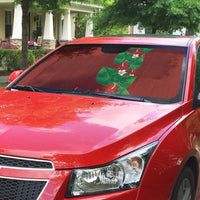 Hawaiian Taro Leaves-Hibiscus and Plumeria Auto Sun Shade Polynesian Art-Kakau Tattoo Red