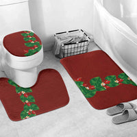 Hawaiian Taro Leaves-Hibiscus and Plumeria Bathroom Set Polynesian Art-Kakau Tattoo Red LT03 Mat Set Only (3 pcs) One Size Red - Polynesian Pride