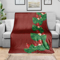 Hawaiian Taro Leaves-Hibiscus and Plumeria Blanket Polynesian Art-Kakau Tattoo Red