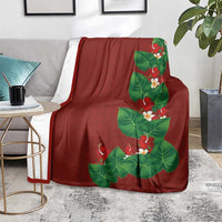 Hawaiian Taro Leaves-Hibiscus and Plumeria Blanket Polynesian Art-Kakau Tattoo Red