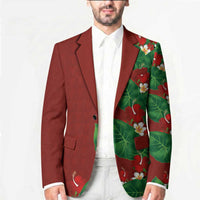 Hawaiian Taro Leaves-Hibiscus and Plumeria Blazer Polynesian Art-Kakau Tattoo Red