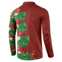 Hawaiian Taro Leaves-Hibiscus and Plumeria Button Sweatshirt Polynesian Art-Kakau Tattoo Red