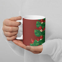 Hawaiian Taro Leaves-Hibiscus and Plumeria Ceramic Mug Polynesian Art-Kakau Tattoo Red LT03 - Polynesian Pride
