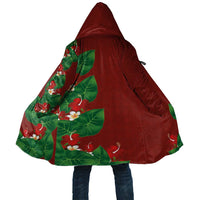 Hawaiian Taro Leaves-Hibiscus and Plumeria Cloak Polynesian Art-Kakau Tattoo Red