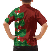 Hawaiian Taro Leaves-Hibiscus and Plumeria Family Matching Off Shoulder Maxi Dress and Hawaiian Shirt Polynesian Art-Kakau Tattoo Red LT03 - Polynesian Pride