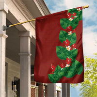Hawaiian Taro Leaves-Hibiscus and Plumeria Garden Flag Polynesian Art-Kakau Tattoo Red