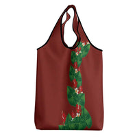 Hawaiian Taro Leaves-Hibiscus and Plumeria Grocery Bag Polynesian Art-Kakau Tattoo Red