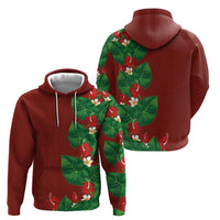 Hawaiian Taro Leaves-Hibiscus and Plumeria Hoodie Polynesian Art-Kakau Tattoo Red