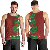 Hawaiian Taro Leaves-Hibiscus and Plumeria Men Tank Top Polynesian Art-Kakau Tattoo Red