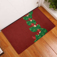 Hawaiian Taro Leaves-Hibiscus and Plumeria Rubber Doormat Polynesian Art-Kakau Tattoo Red