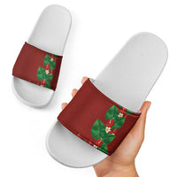 Hawaiian Taro Leaves-Hibiscus and Plumeria Slide Sandals Polynesian Art-Kakau Tattoo Red