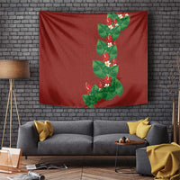 Hawaiian Taro Leaves-Hibiscus and Plumeria Tapestry Polynesian Art-Kakau Tattoo Red