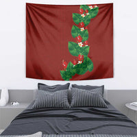 Hawaiian Taro Leaves-Hibiscus and Plumeria Tapestry Polynesian Art-Kakau Tattoo Red