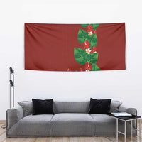 Hawaiian Taro Leaves-Hibiscus and Plumeria Tapestry Polynesian Art-Kakau Tattoo Red