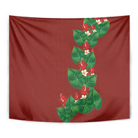 Hawaiian Taro Leaves-Hibiscus and Plumeria Tapestry Polynesian Art-Kakau Tattoo Red