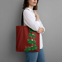 Hawaiian Taro Leaves-Hibiscus and Plumeria Tote Bag Polynesian Art-Kakau Tattoo Red