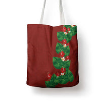 Hawaiian Taro Leaves-Hibiscus and Plumeria Tote Bag Polynesian Art-Kakau Tattoo Red
