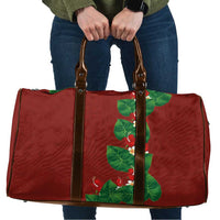 Hawaiian Taro Leaves-Hibiscus and Plumeria Travel Bag Polynesian Art-Kakau Tattoo Red